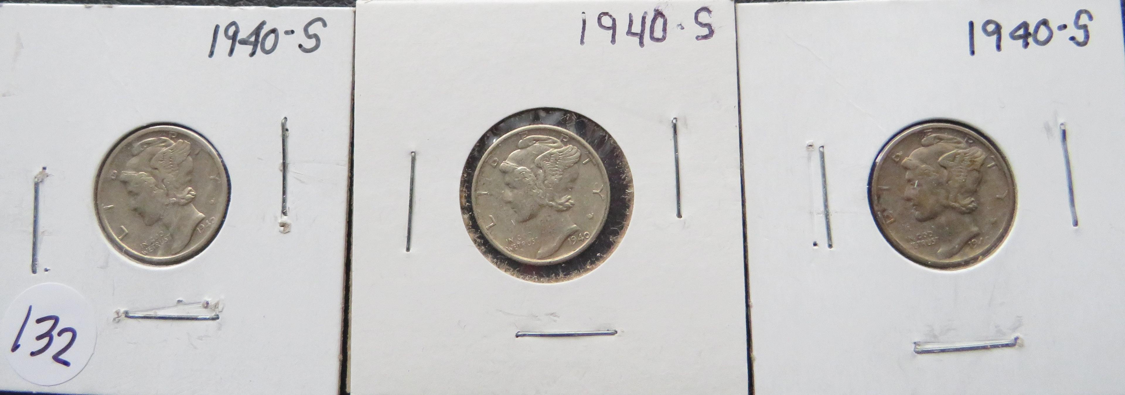 (3) 1940-S Mercury Dimes