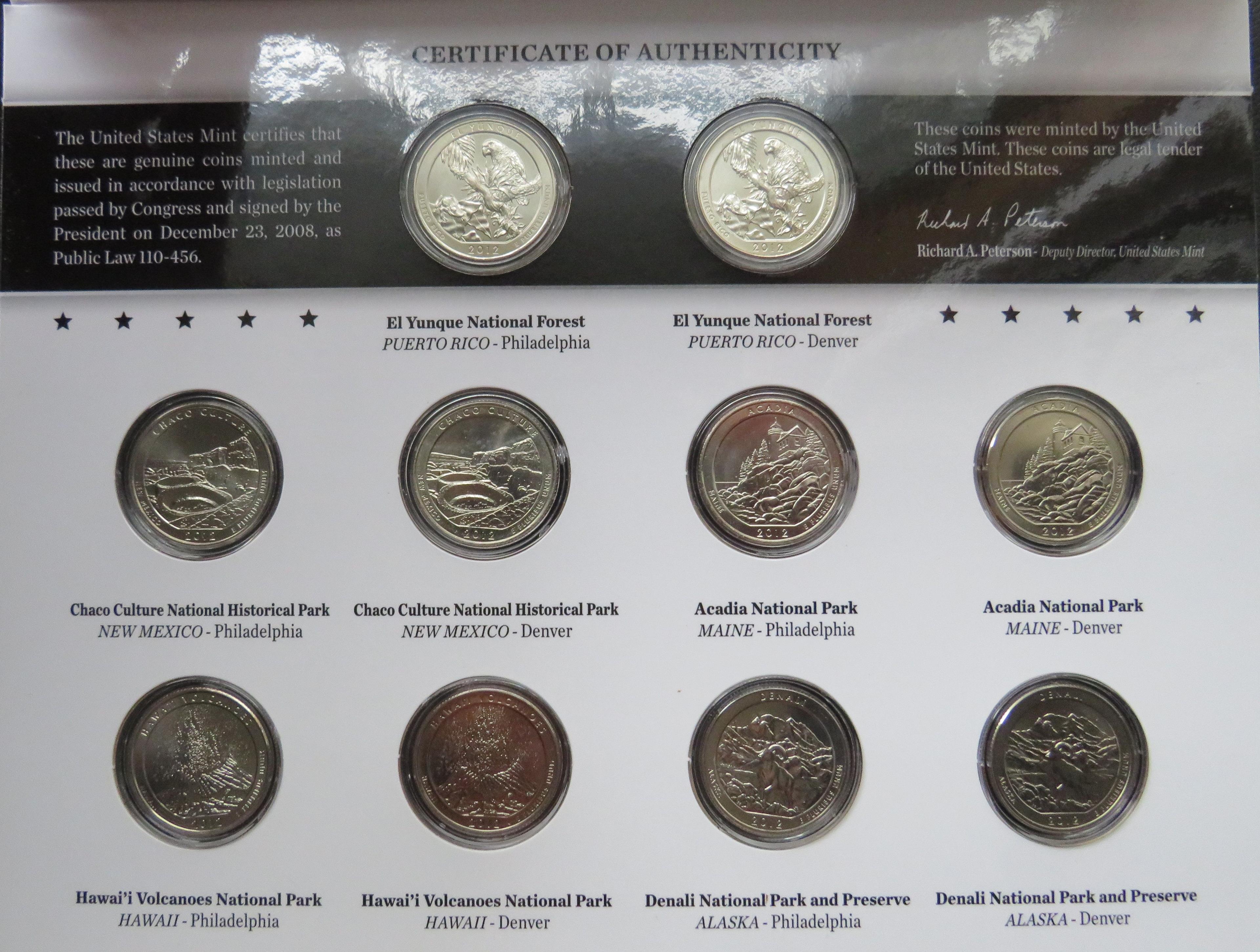 2012- American The Beautiful Quarter Uncirculated Coin Set