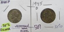 1945- P/D Jefferson War Nickels
