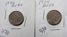 1936 & 1929- Buffalo Nickels
