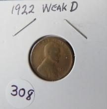 1922- Weak "D" Lincoln Cent