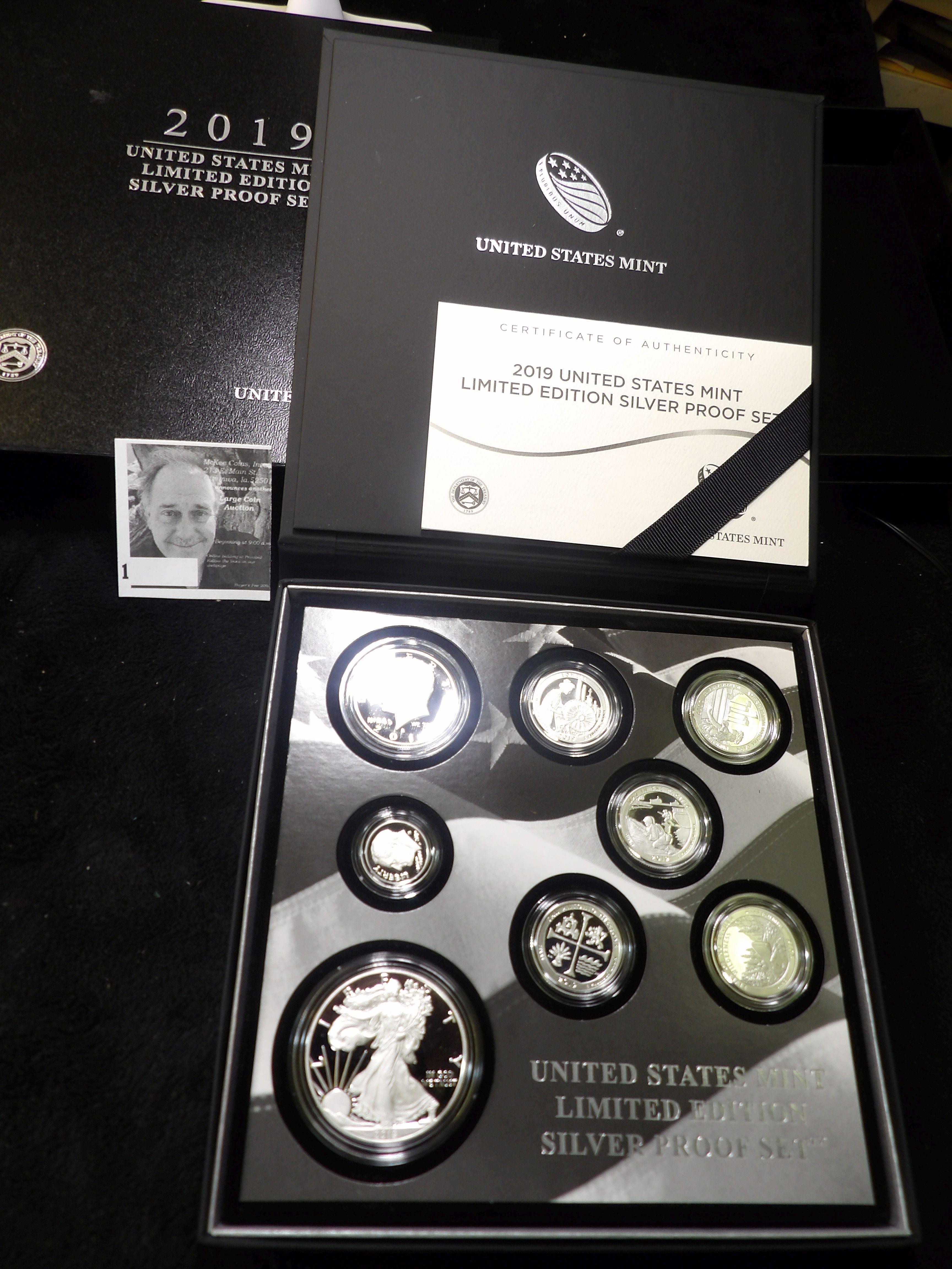 2019 United States Mint Limited Edition Silver Proof Set in original box as issued with COA. Eight-p