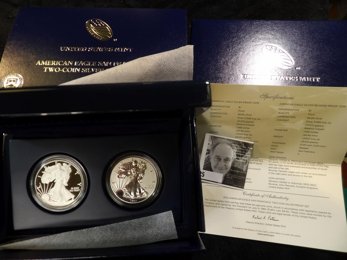 2012 American Eagle San Francisco Two-Coin Silver Proof Set in original box as issued by the U.S. Mi