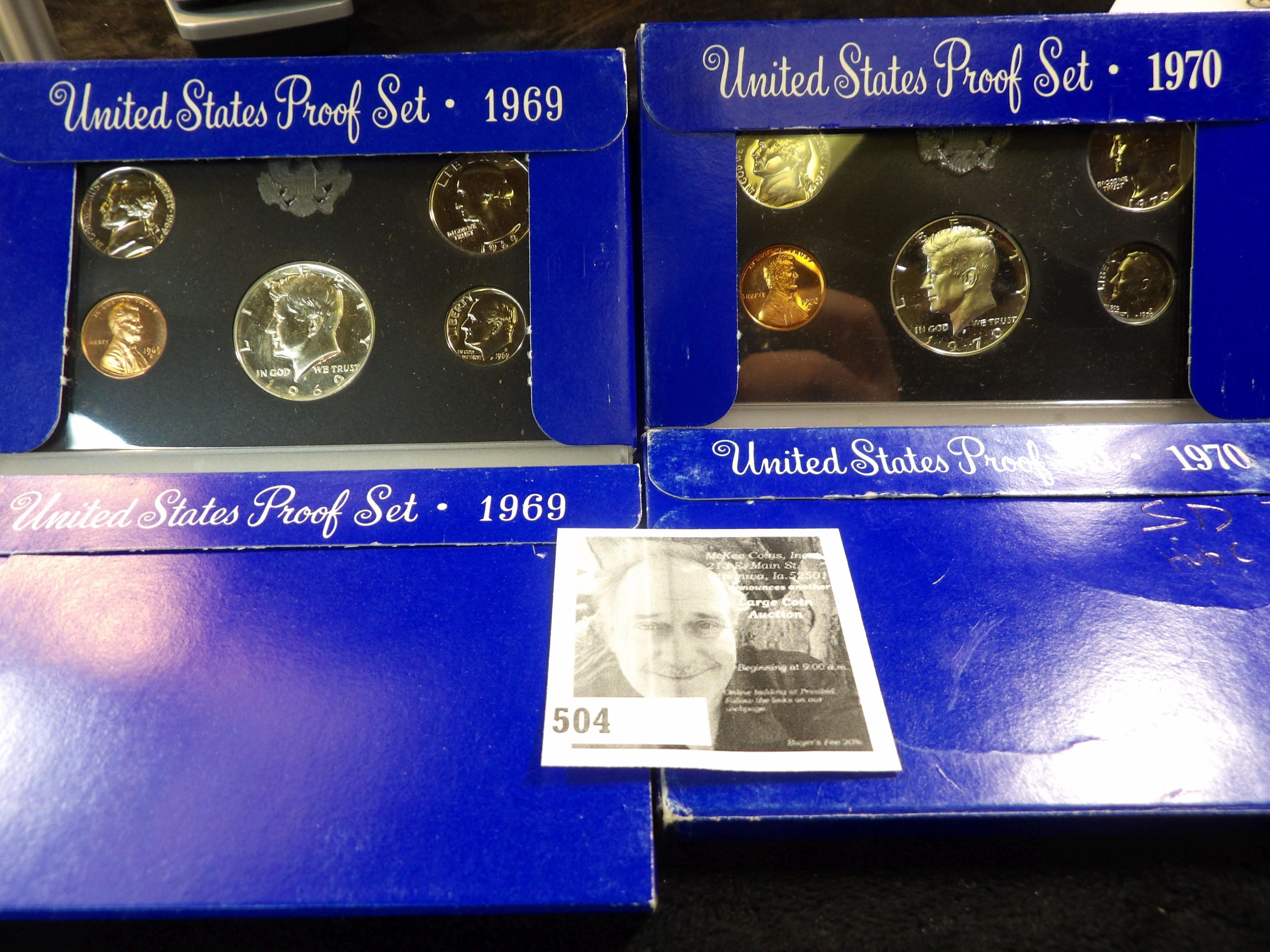 (2) 1969 S & (2) 1970 S U.S. Proof Sets with Silver half-dollars.