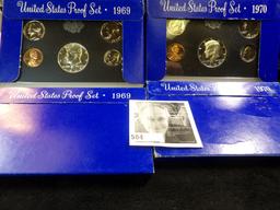 (2) 1969 S & (2) 1970 S U.S. Proof Sets with Silver half-dollars.