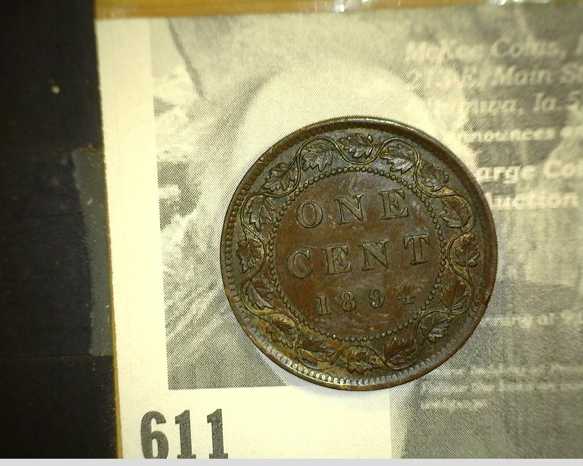 1894 Queen Victoria Canada Large Cent, AU+. Port:C4.