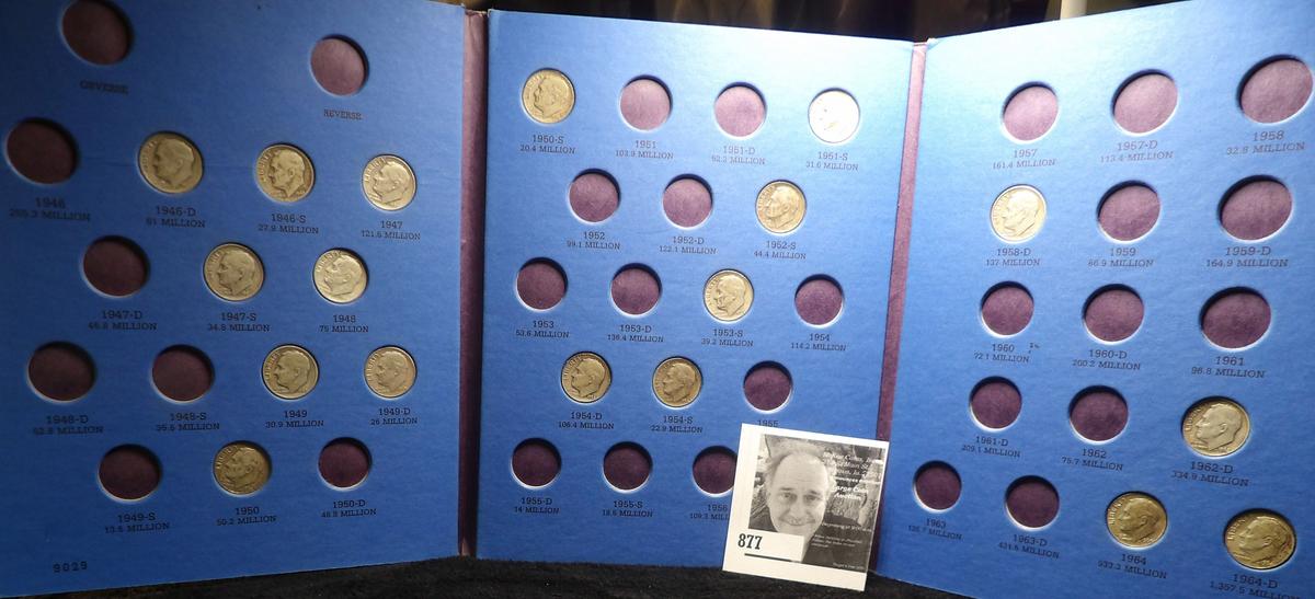 1946-1964 Partial Set of Silver Roosevelt Dimes in a blue Whitman folder. (18 coins).