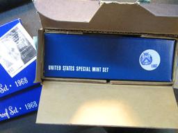 (2) 1968 S US Proof Sets and (5) 1967 Special Mint Sets In Original Shipping Box.