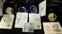 (2) empty 2021 W American Eagle One Ounce Silver Proof Dollar original boxes (no coins); 2021 W Amer
