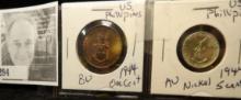 US/Phillipines 1944 BU Cent & US/Phillipines 1944 5 cent - nickel - AU