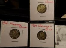 1926 P, 36 P, & 41 P Silver Mercury Dimes.