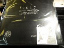 2017 United States Mint Limited Edition Silver Proof Set in original box as issued with COA. Eight-p