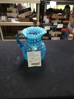 vintage Rare Fenton aqua blue button and braid pattern water pitcher exc. cond.