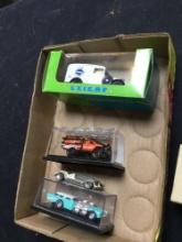 vintage, three-piece, diecast cars in boxes various makers