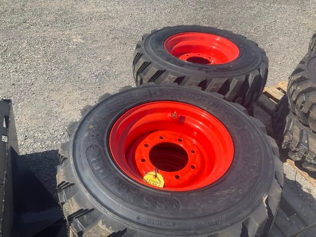 New Set (4) 12-16.5 Skid Steer Tires on Bobcat Rim