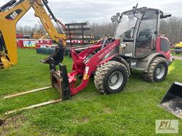 Takeuchi TW60 series 2 mini wheel loader, hydraulic quick coupler, 48in forks, cab, heat, A/C, 640