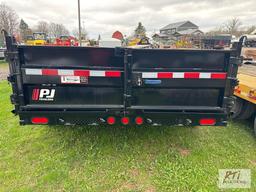 2022 PJ 14ft dump trailer with tarp, 3 way gate, adjustable hitch, hoist, new/unused, 14,000LB GBW,
