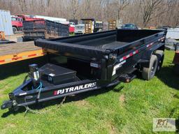 2022 PJ 14ft dump trailer with tarp, 3 way gate, adjustable hitch, hoist, new/unused, 14,000LB GBW,