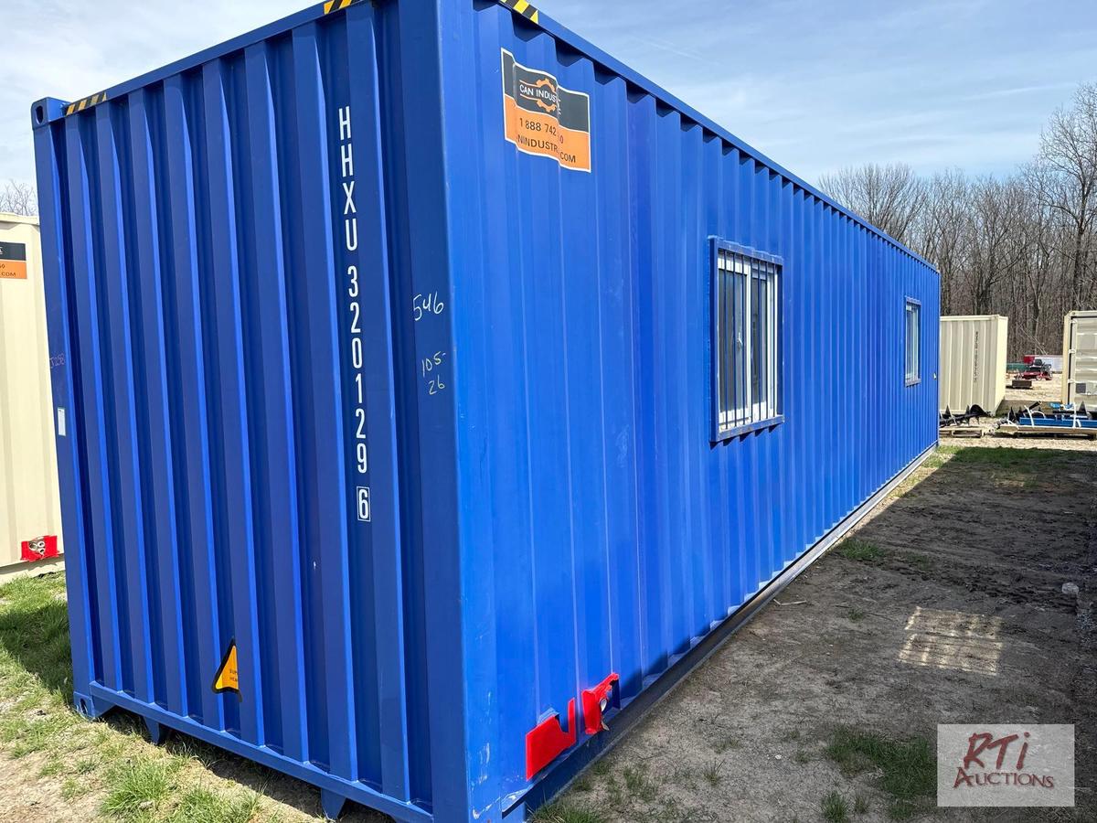 8x40 steel container, modified for office or warehouse space, finished on the inside, restroom,