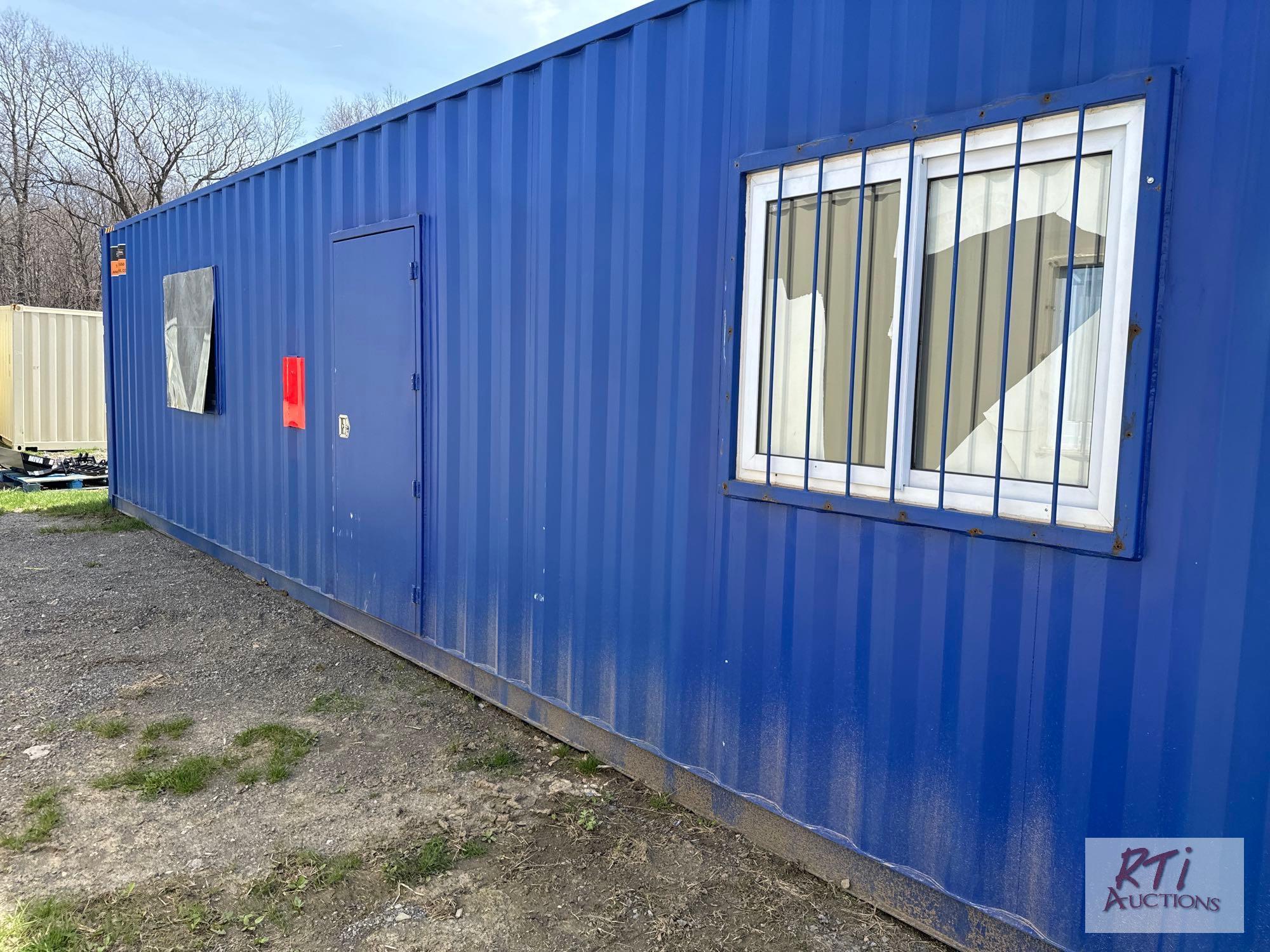 8x40 steel container, modified for office or warehouse space, finished on the inside, restroom,