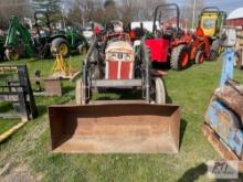 Satoh S650G compact tractor with loader, GP bucket, 3pt hitch, draw bar, PTO with Woods 650 backhoe