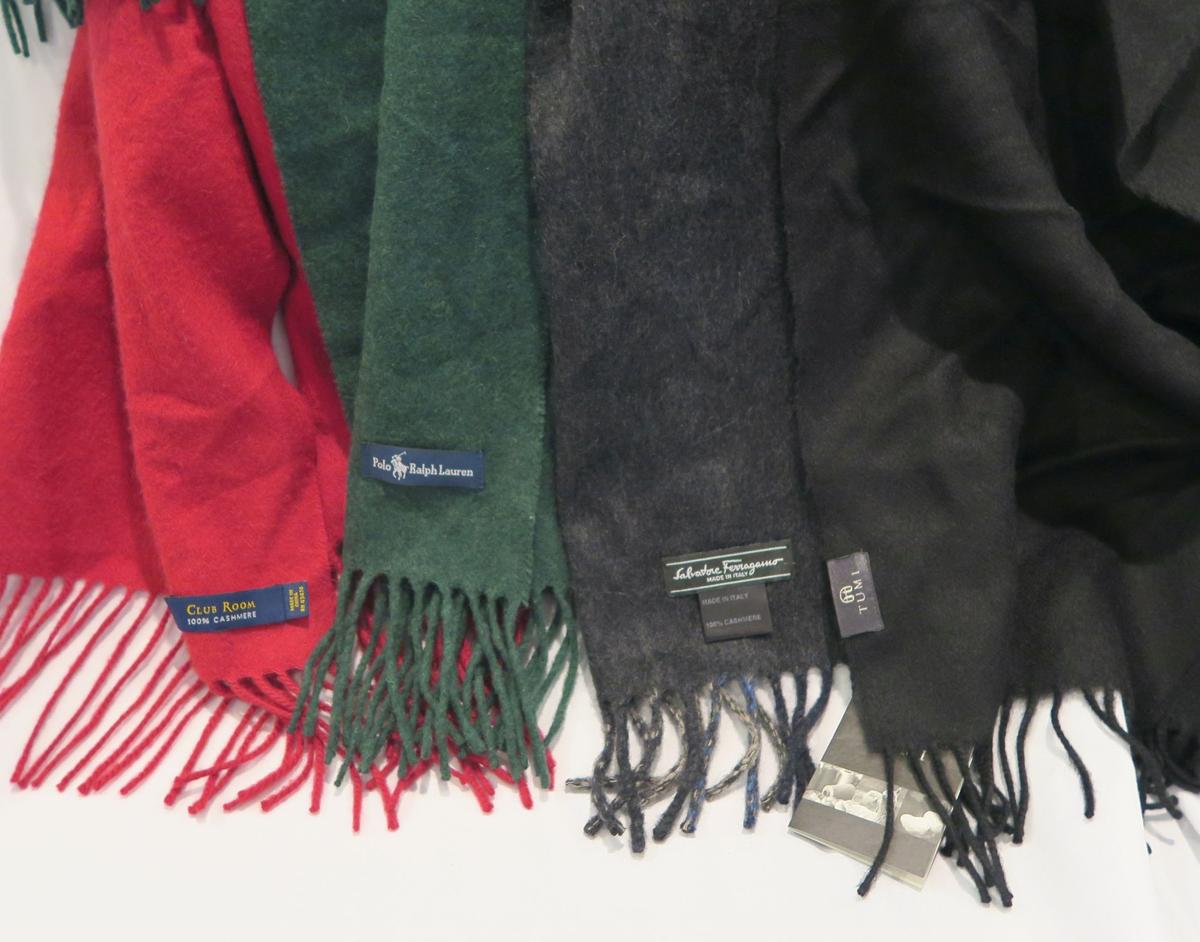 (4) Assorted Scarves, Salvatore Ferragamo, Tumi (new with tag), Ralph Lauren, Club Room