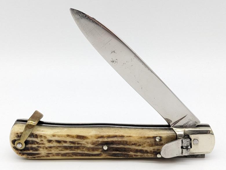 Inox Stag Leverlock Switchblade Knife