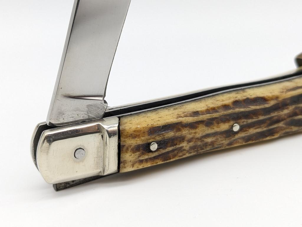 Inox Stag Leverlock Switchblade Knife