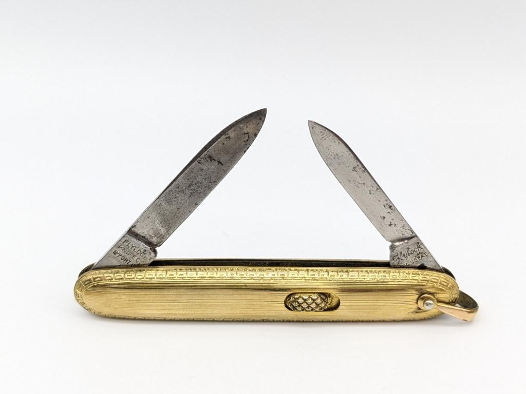 Flylock Gold Tone Double Switchblade Knife