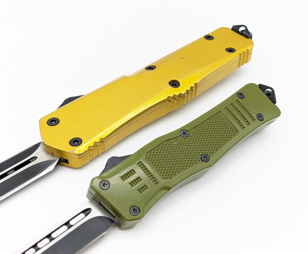 DM Gold & Olive Green OTF Knives w/ Cases