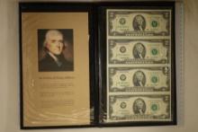 UNCUT SHEET OF 4-2003-A $2 FRN'S GREEN SEALS IN