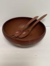 RED LACQUER FINISH SALAD BOWL