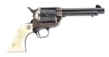 (C) COLT SINGLE ACTION ARMY WITH FACTORY STEER HEAD CARVED IVORY GRIPS.
