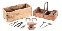 LOT OF PAWNEE BILL SHOW WESTERN CRATE AND FARRIER SALESMAN'S SAMPLE SET.