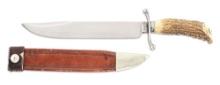 LARGE STAG HANDLED BOWIE KNIFE BY CARVER & CO.