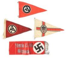 LOT OF 4: THIRD REICH PENNANTS.