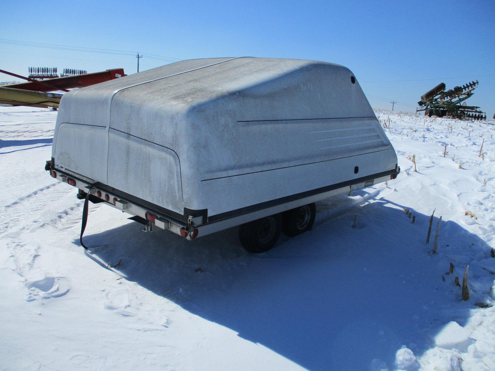 Triton Elite Alum. 8.5' x 12' 2 place snowmobile trailer, tandem axle, fiberglass cover