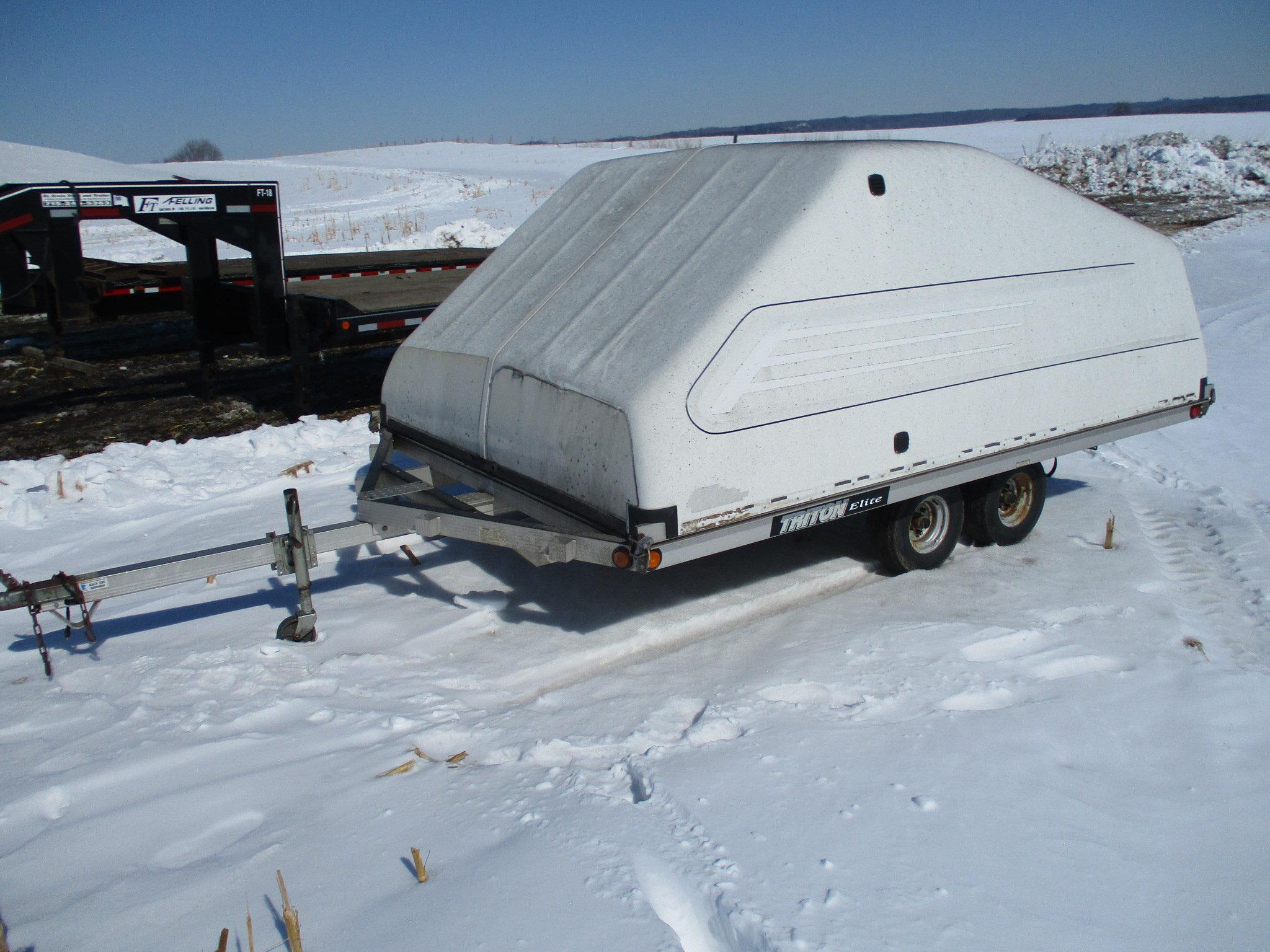 Triton Elite Alum. 8.5' x 12' 2 place snowmobile trailer, tandem axle, fiberglass cover