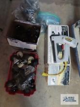 Sears air inflator compressor, Stanley electric staple gun, and chair and table rollers