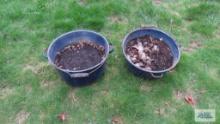 Two enamelware hanging pots. Must take contents ...