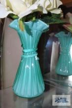 Green overlay milk glass vase