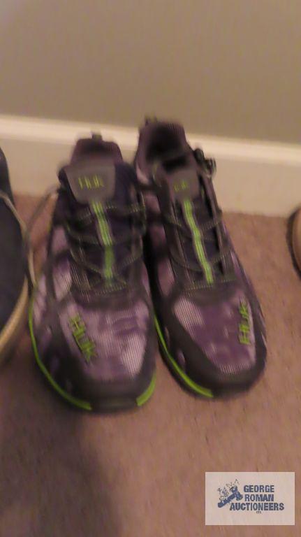 Three pairs of men's size 11 shoes, including new pair of Huk tennis shoes