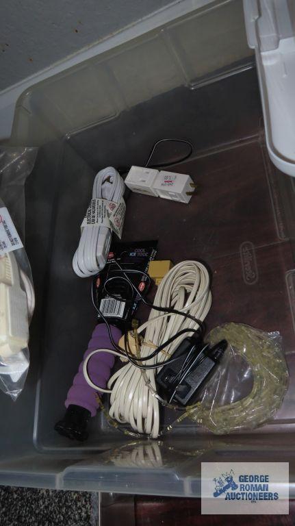 Large lot of assorted electric cords, flashlights, hand tools, and other hardware