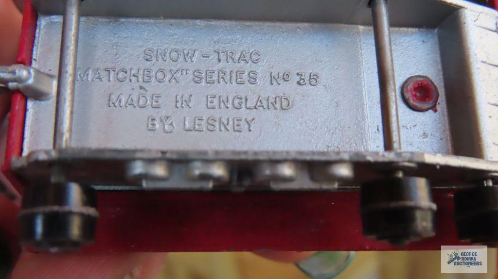 Snow-trac, tractor shovel,...caterpillar, and tractor,...made in England by Lesney, some missing tra