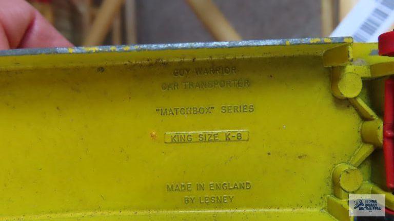 Yellow car hauler truck made in England by Lesney