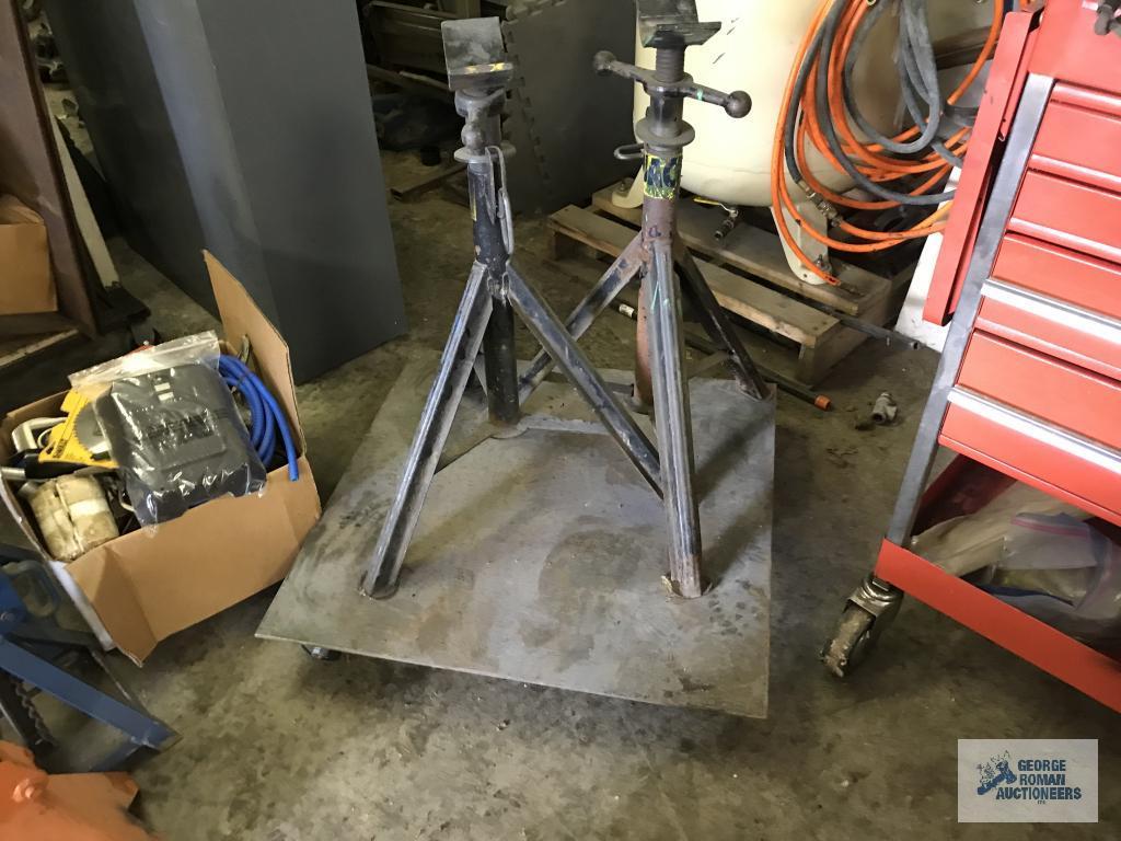 (2) JACK STANDS ON CART, ONE IS WELDED ON