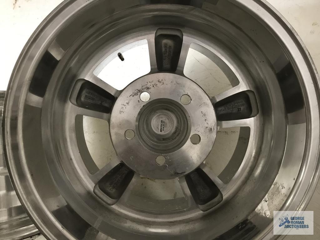 (4) ALUMINUM RIMS, POSSIBILLY FOR FORD OR MOPAR