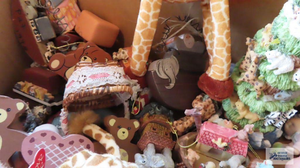 Noah's Ark music box, figurines, giraffe, decorative bird, pens, paper,...and magazines