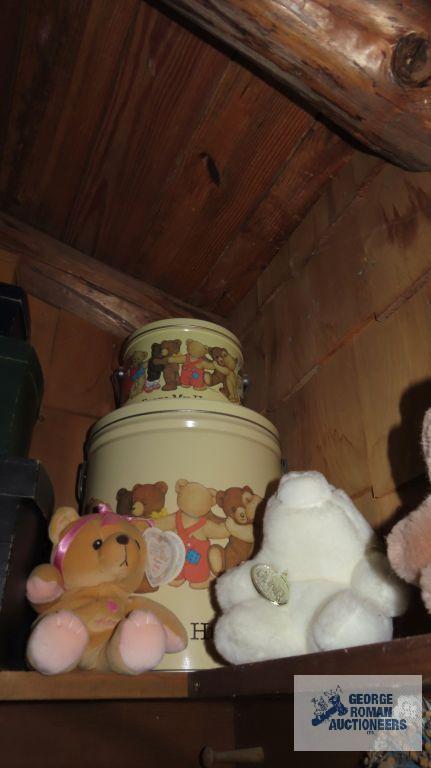 Decorative boxes and tins and assorted teddy bears
