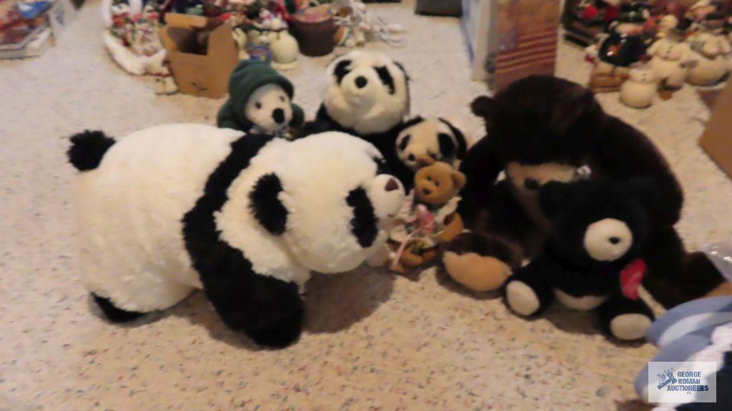 Assorted teddy bears and panda